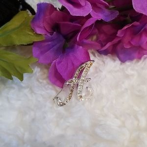 Letter A Initial Silver Rhinestones Brooch/Pin
